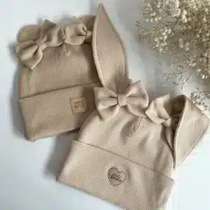 Czapka Króliczek + kokardki czapka dziecięca handmade w modny wzór mojewykroje