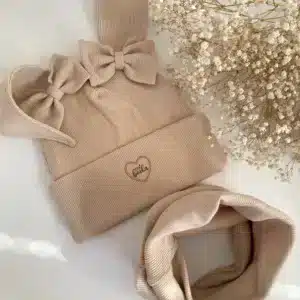 Czapka króliczek, z kokardkami i komin zestaw dziecięcy handmade mojewykroje