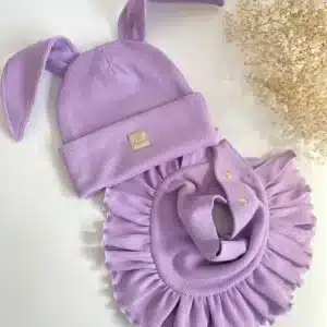Czapka króliczek i chusta z falbanką zestaw dziecięcy handmade mojewykroje