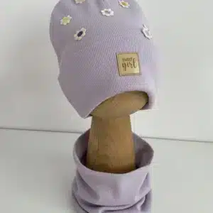 Czapka z kwiatkami i komin zestaw dziecięcy handmade w modny wzór mojewykroje